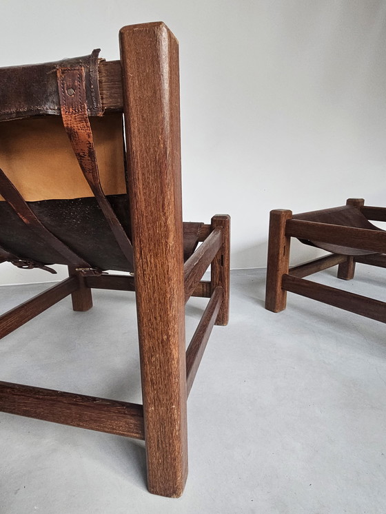 Image 1 of 2x Wengé wooden Brutalist armchair