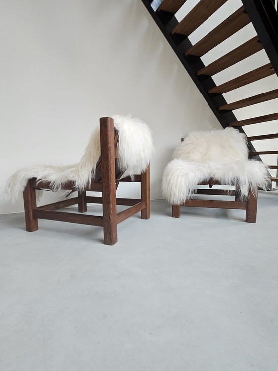 Image 1 of 2x Wengé wooden Brutalist armchair