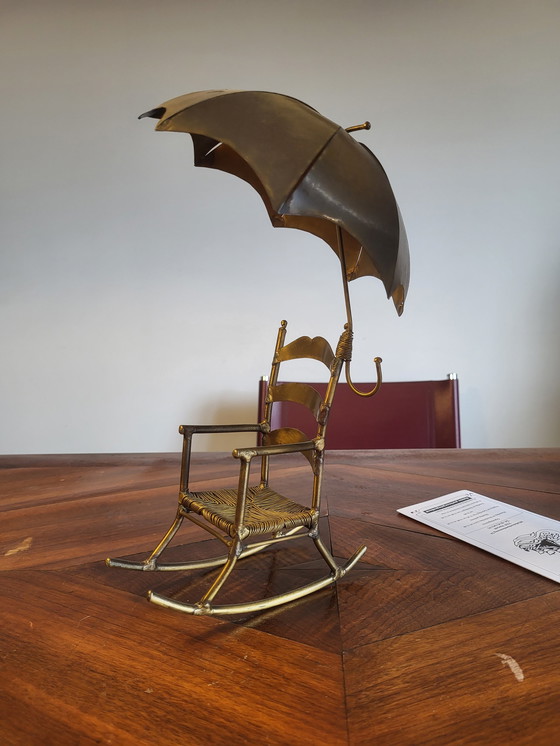 Image 1 of Artwork rocking chair, Daniel D'Haeseleer, Hollywood Regency style, Copper and brass, 1970s, Belgium