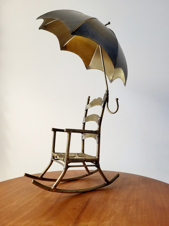 Image 1 of Artwork rocking chair, Daniel D'Haeseleer, Hollywood Regency style, Copper and brass, 1970s, Belgium