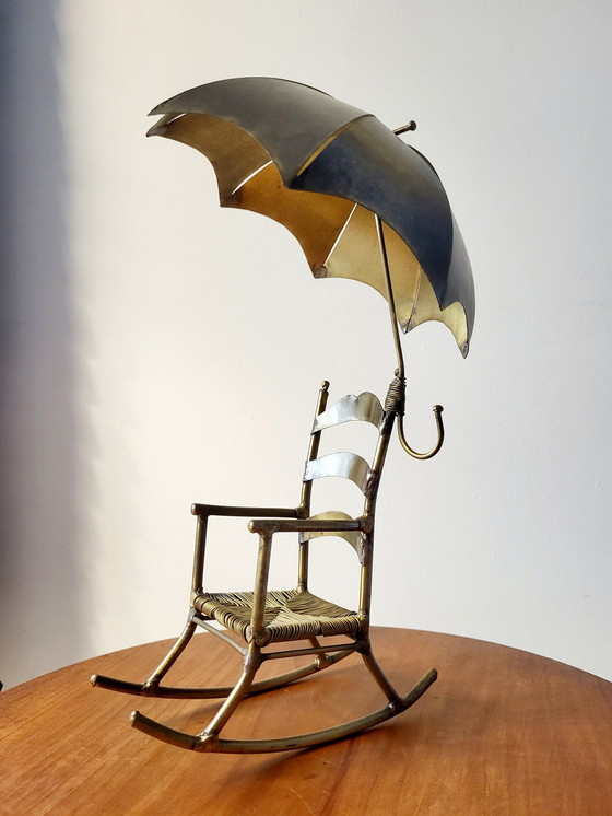 Image 1 of Artwork rocking chair, Daniel D'Haeseleer, Hollywood Regency style, Copper and brass, 1970s, Belgium