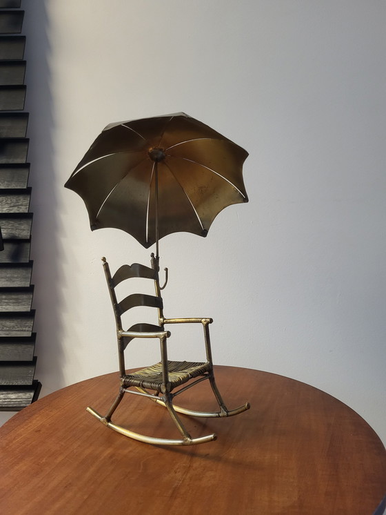 Image 1 of Artwork rocking chair, Daniel D'Haeseleer, Hollywood Regency style, Copper and brass, 1970s, Belgium