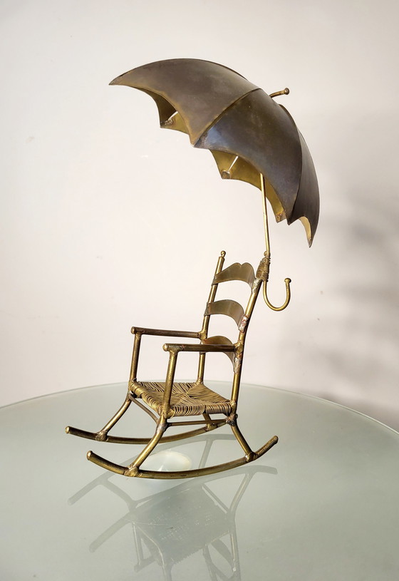 Image 1 of Artwork rocking chair, Daniel D'Haeseleer, Hollywood Regency style, Copper and brass, 1970s, Belgium