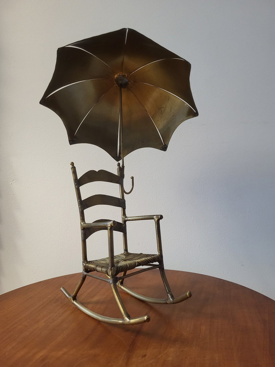 Image 1 of Artwork rocking chair, Daniel D'Haeseleer, Hollywood Regency style, Copper and brass, 1970s, Belgium