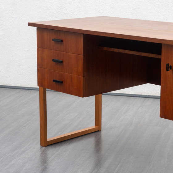 Image 1 of 1960s desk with runners, walnut, restored