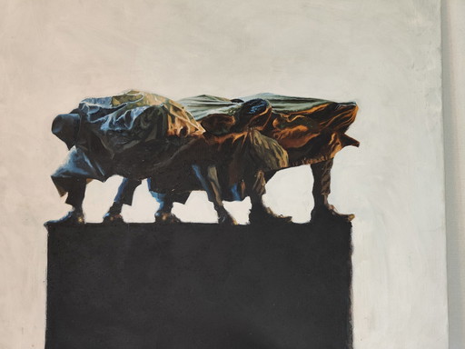 Hans Leijerzapf "Happy triplets on green" oil painting – schilderijen tekeningen, Modern (photo 2 of 5)