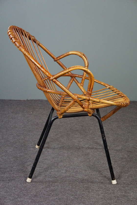 Image 1 of Dark rattan armchair with armrests, Dutch Design Style, 1960