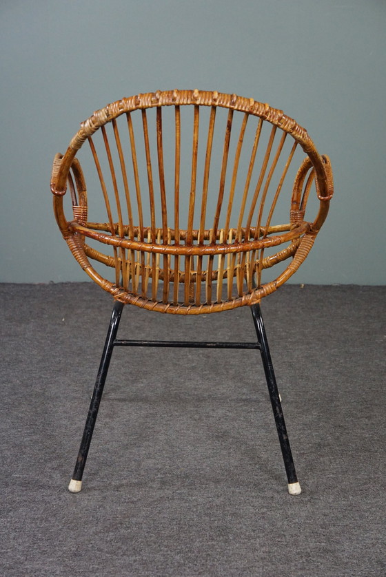 Image 1 of Dark rattan armchair with armrests, Dutch Design Style, 1960