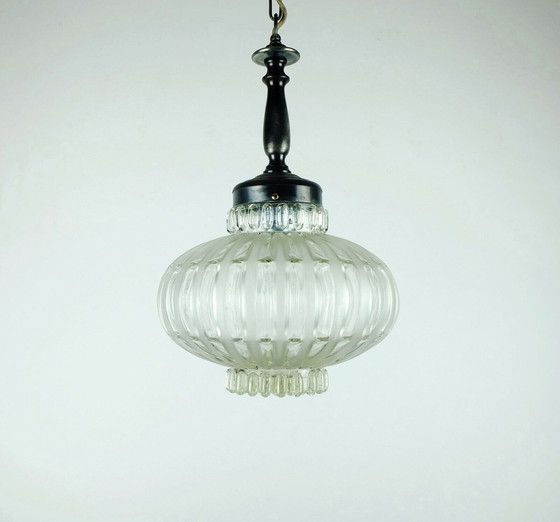 Image 1 of mid century pendant lamp bubble glass satin glass 1960s