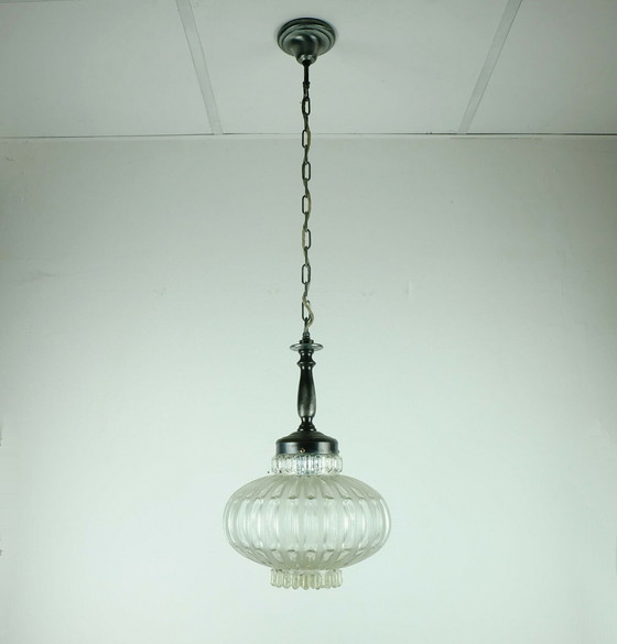 Image 1 of mid century pendant lamp bubble glass satin glass 1960s