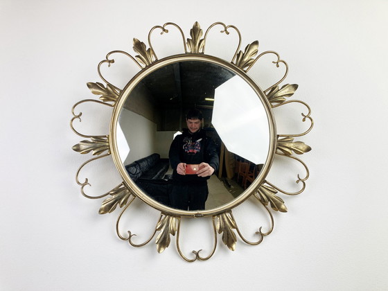 Image 1 of Specchio vintage in ottone con motivo a raggiera