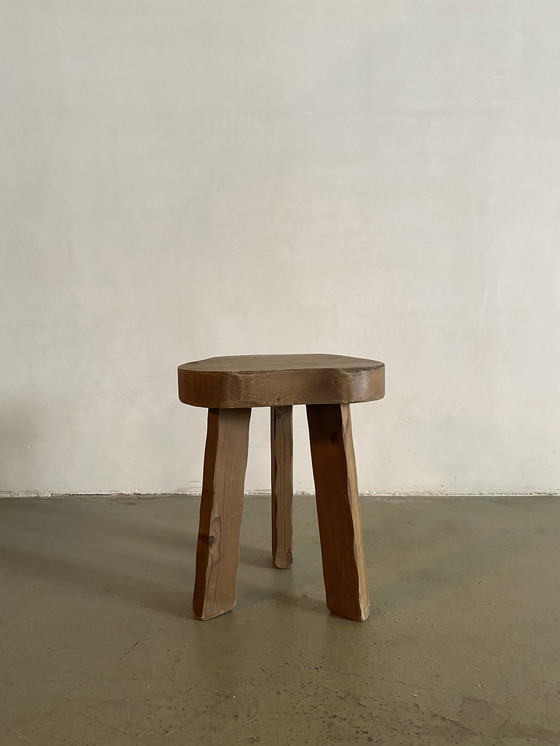 Image 1 of Mid-Century Free Form Wooden Tripod Stool