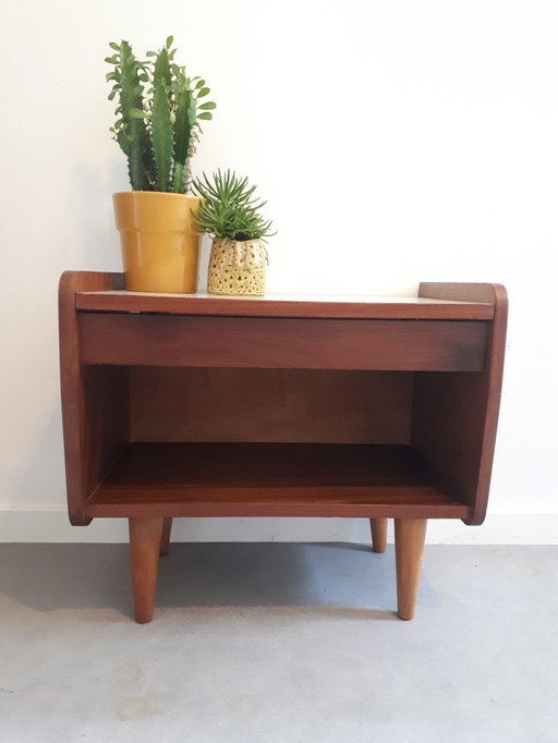 vintage bedside table with mirror