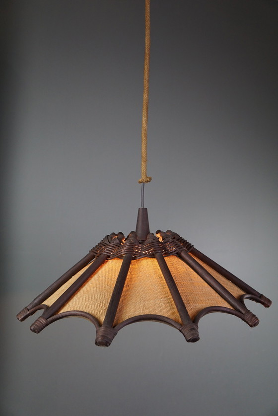 Image 1 of Lampe suspendue manou en rotin, bois et jute