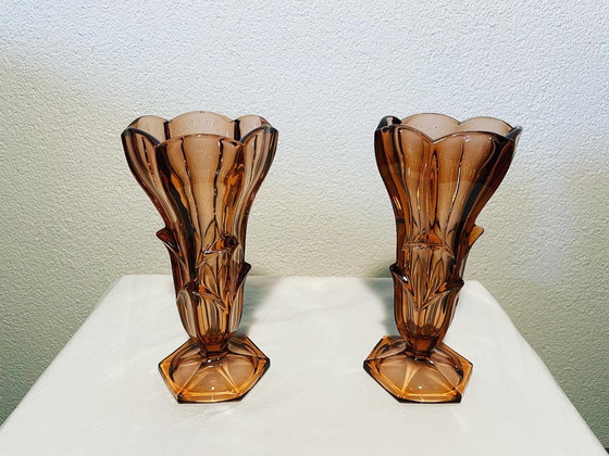 Image 1 of 2x Art Deco Czech Stölzle Hermanova Hut vases