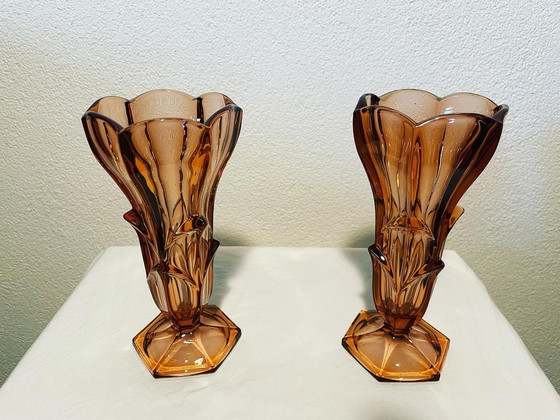 Image 1 of 2x Art Deco Czech Stölzle Hermanova Hut vases