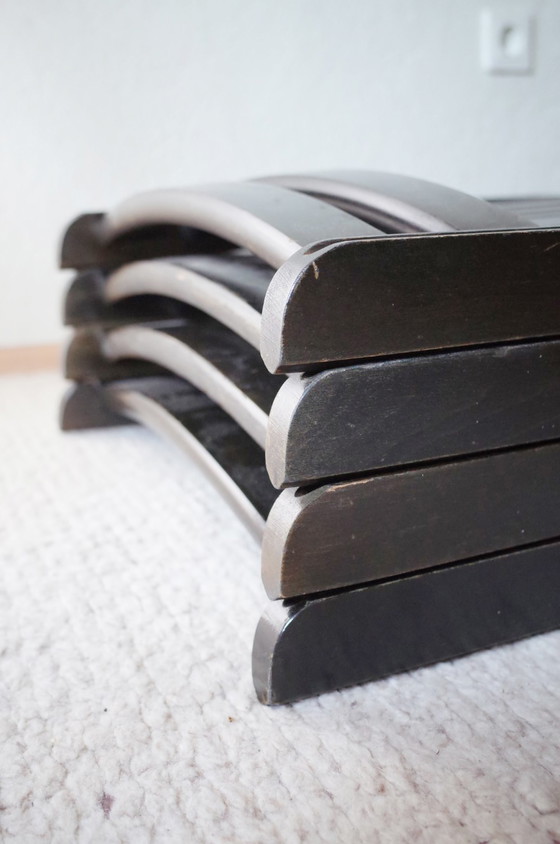 Image 1 of 5x Chaises pliantes vintage laquées noir Chaises