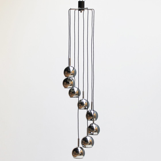 Image 1 of Mid Century Eight-Light Cascading Chandelier in Chrome