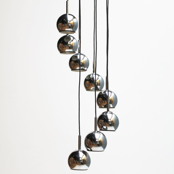 Image 1 of Mid Century Eight-Light Cascading Chandelier in Chrome