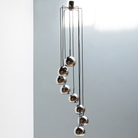 Image 1 of Mid Century Eight-Light Cascading Chandelier in Chrome