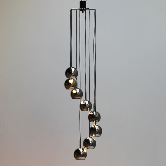 Image 1 of Mid Century Eight-Light Cascading Chandelier in Chrome