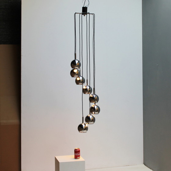 Image 1 of Mid Century Eight-Light Cascading Chandelier in Chrome