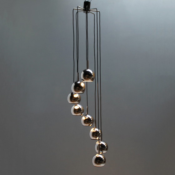 Image 1 of Mid Century Eight-Light Cascading Chandelier in Chrome