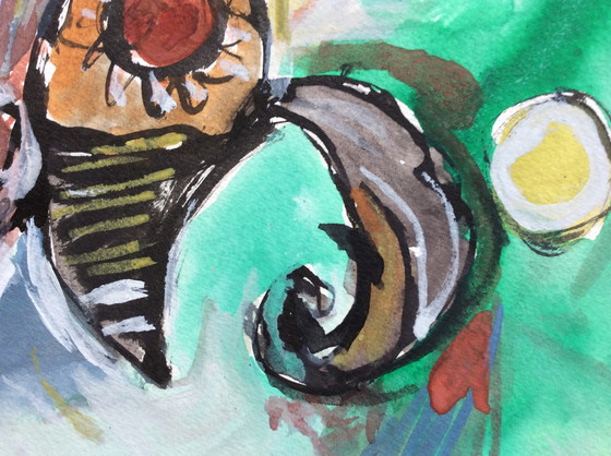 Image 1 of Ejler Bille - Cobra depiction - gouache, in frame