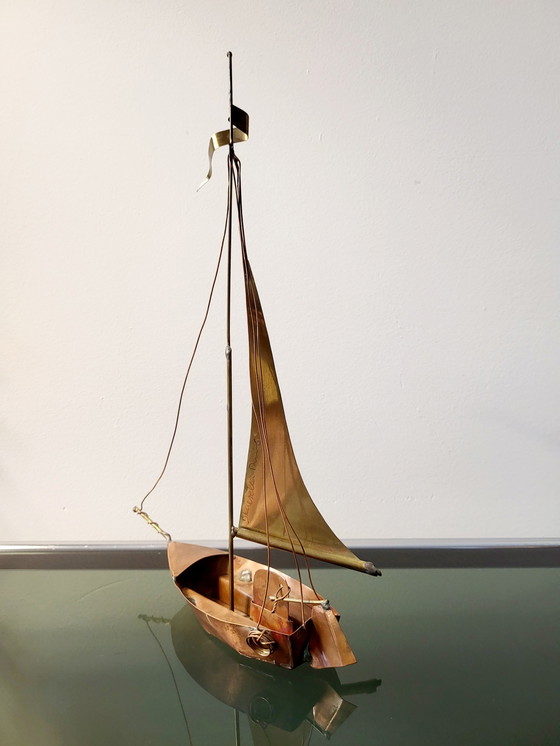 Image 1 of Artwork sailing boat, Daniel D'Haeseleer, Hollywood Regency style, Copper and brass, 1970s, Belgium