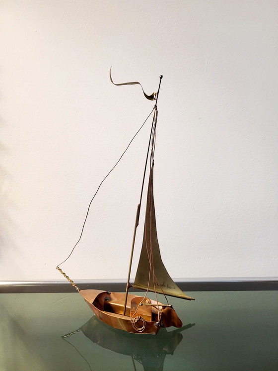 Image 1 of Artwork sailing boat, Daniel D'Haeseleer, Hollywood Regency style, Copper and brass, 1970s, Belgium