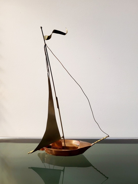 Image 1 of Artwork sailing boat, Daniel D'Haeseleer, Hollywood Regency style, Copper and brass, 1970s, Belgium