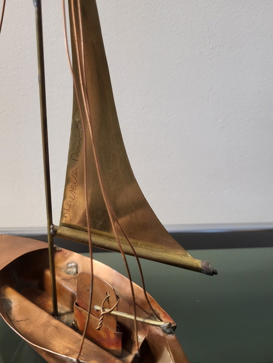 Image 1 of Artwork sailing boat, Daniel D'Haeseleer, Hollywood Regency style, Copper and brass, 1970s, Belgium