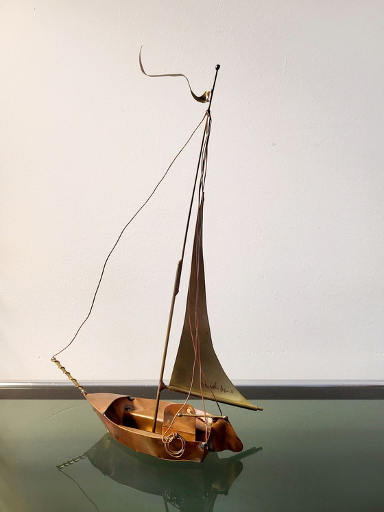 Image 1 of Artwork sailing boat, Daniel D'Haeseleer, Hollywood Regency style, Copper and brass, 1970s, Belgium