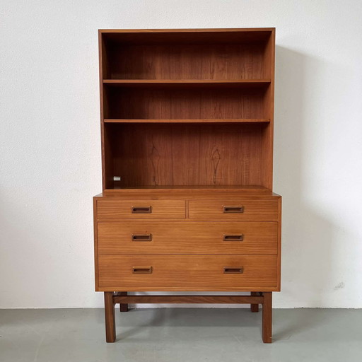 Vintage bookcase with drawers in teak