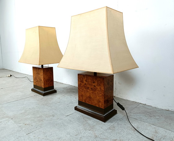 Image 1 of 2x Jean Claude Mahey burl wooden table lamp