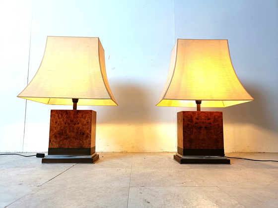 Image 1 of 2x Jean Claude Mahey burl wooden table lamp