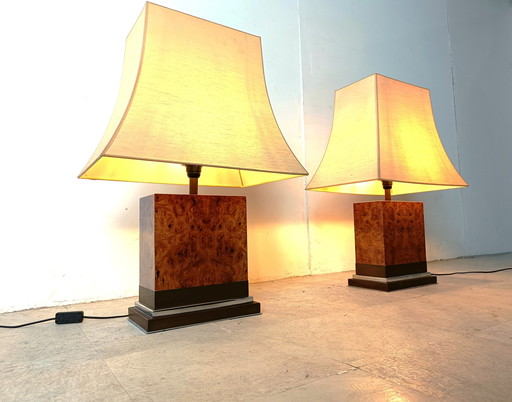 2x Jean Claude Mahey burl wooden table lamp