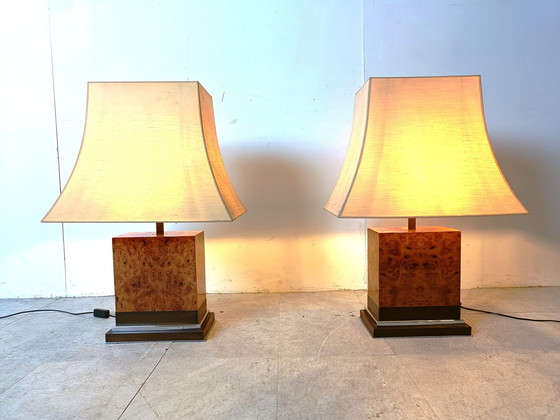 Image 1 of 2x Jean Claude Mahey burl wooden table lamp