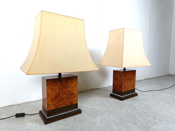 Image 1 of 2x Jean Claude Mahey burl wooden table lamp