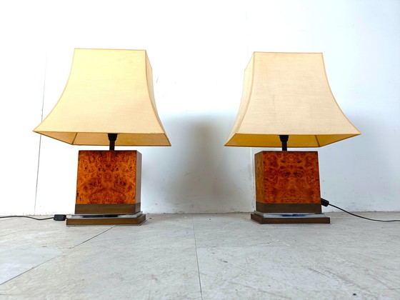 Image 1 of 2x Jean Claude Mahey burl wooden table lamp