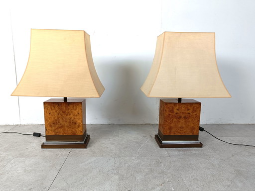 2x Jean Claude Mahey burl wooden table lamp