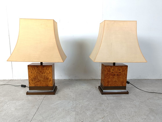 Image 1 of 2x Jean Claude Mahey burl wooden table lamp