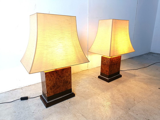 Image 1 of 2x Jean Claude Mahey burl wooden table lamp