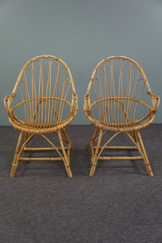 Image 1 of 2x vintage rattan armchairs