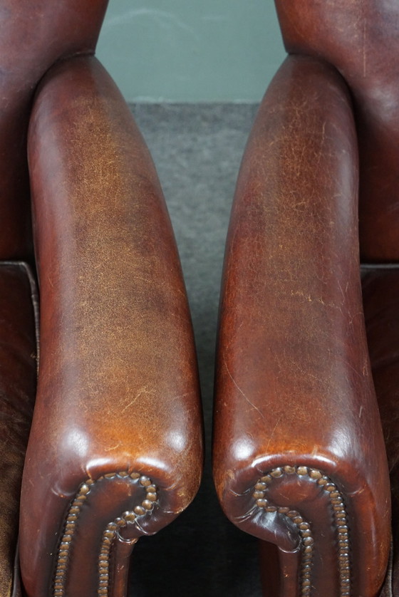 Image 1 of Set of two sheep leather armchairs/armchairs with high backs