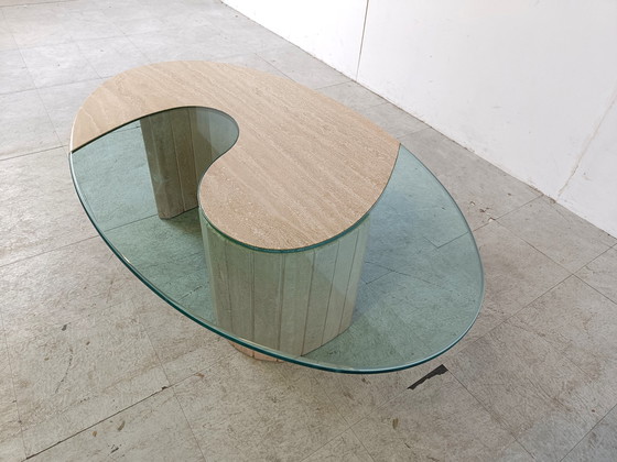 Image 1 of Travertine  and glass Coffee Table