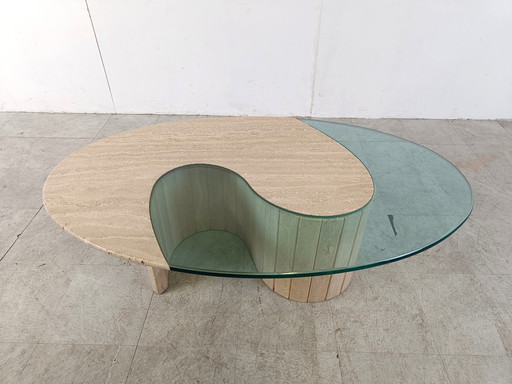 Travertine  and glass Coffee Table