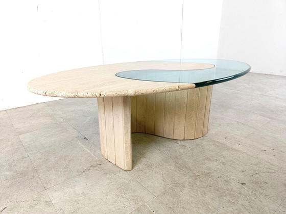 Image 1 of Travertine  and glass Coffee Table