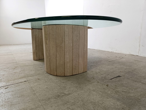 Image 1 of Travertine  and glass Coffee Table