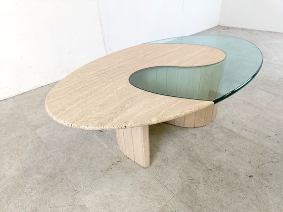 Image 1 of Travertine  and glass Coffee Table